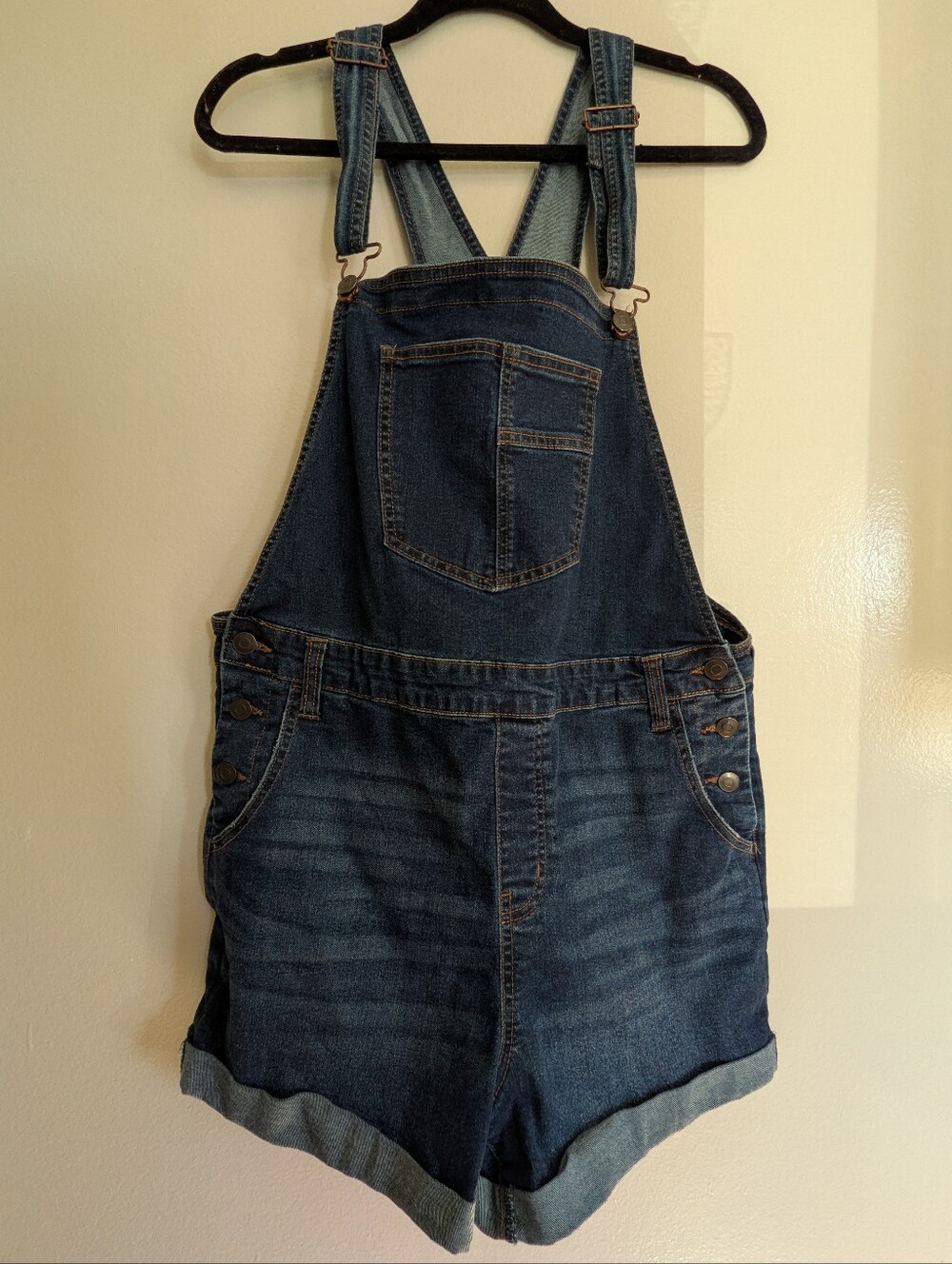 Womens Blue Denim Shortalls with Front Bib Pocket